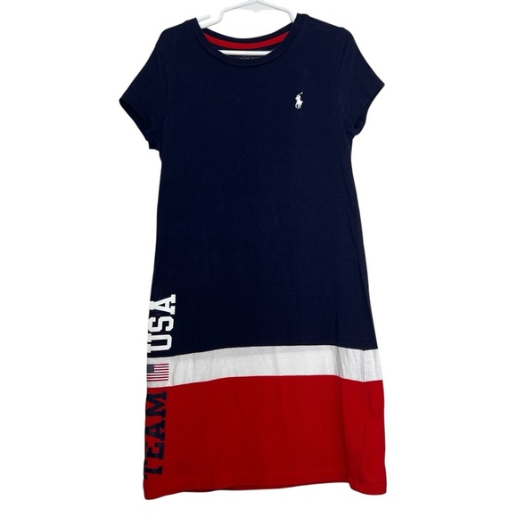 Polo Ralph Lauren Girls Team USA T Shirt Dress Size Small 7 Crewneck Pony Logo - Picture 1 of 11